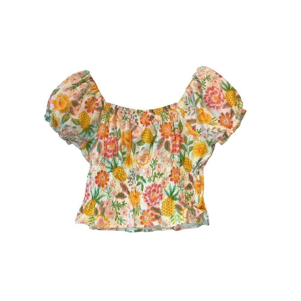 Rachel Zoe women cotton floral top short sleeve blouse size 8